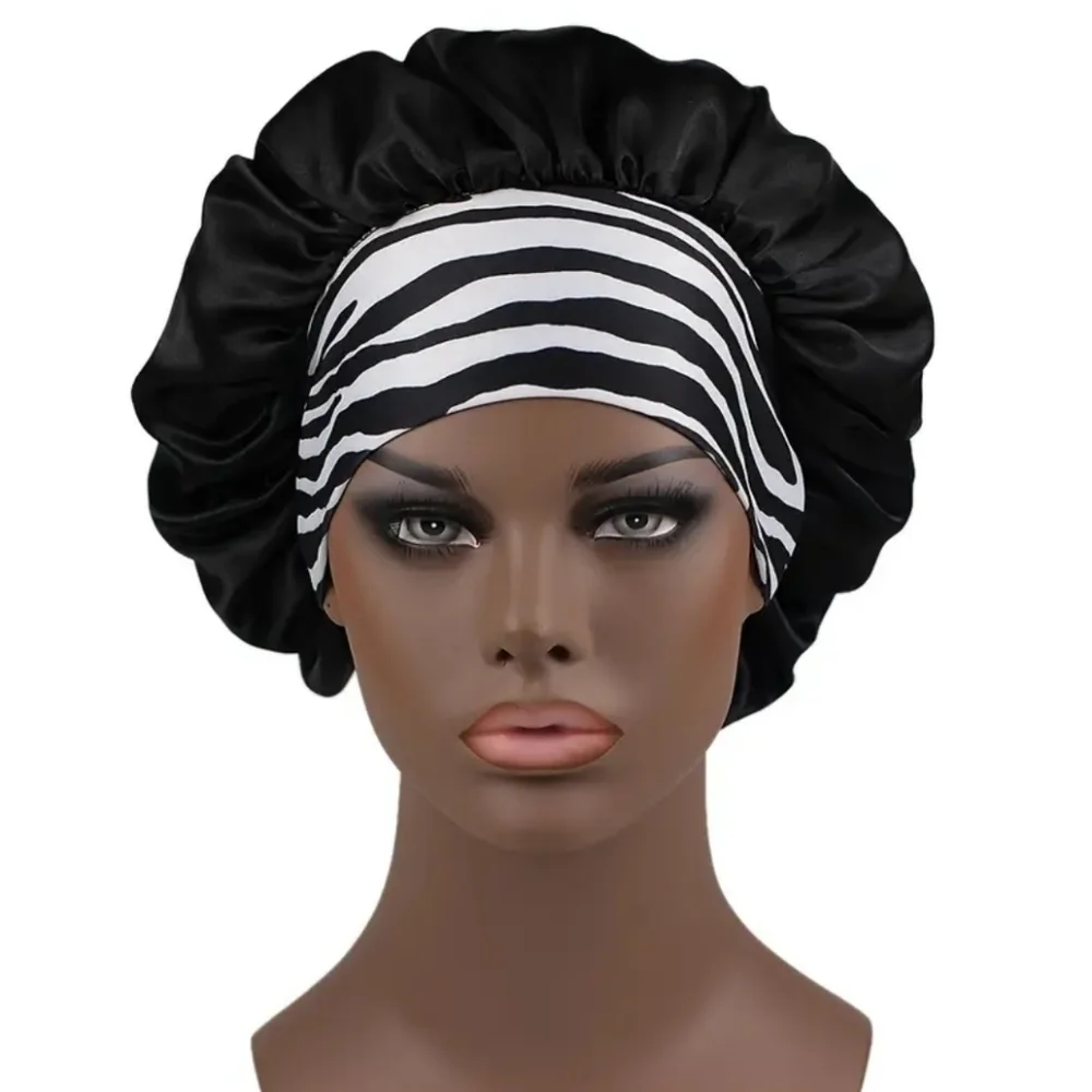 New Black and white women's hair bonnet